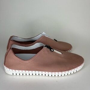 Eric Michael Shoes Women Size 37 US 7 Pink Leather Zip Flats Comfort Italy